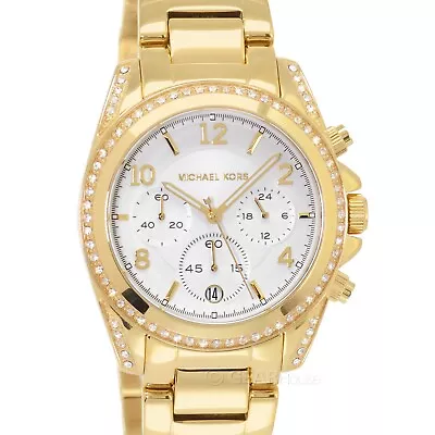 Michael Kors Blair Womens Gold Chronograph Glitz Watch White Dial Pave Crystals • $118.30