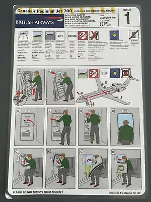 British Airways Operated By Maersk CRJ 700 Safety Card • $6.17