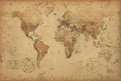 WORLD MAP - ANTIQUE STYLE POSTER - 24x36 GEOGRAPHY VINTAGE 33313 • $10.40