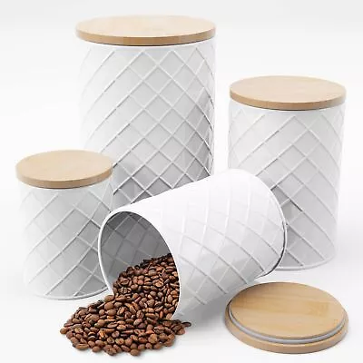 White Metal Canisters Sets For The Kitchen Counter Kitchen Canisters Set Of ... • $38.62