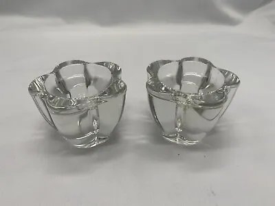 Vintage Crystal Glass 5 Petal MCM Candle Holders Set Of 2 • $19.99