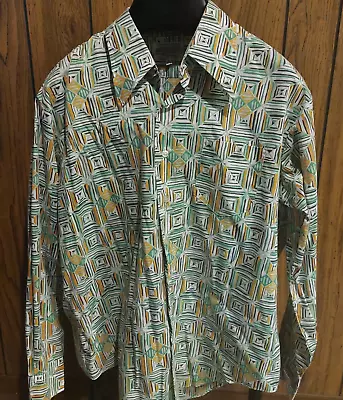 Vintage 70s Disco Shirt K Mart Long Sleeve XL Green Design Poly Cotton Blend • $76.91