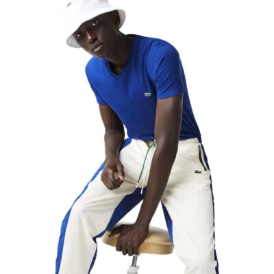 $49.95 • Buy Men's Lacoste Blue Short Sleeve Pima Cotton V-Neck Jersey T-Shirt