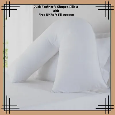 Duck Feather V Shaped Pillow With FREE White Case Orthopedic Neck Back Support   • £20.99