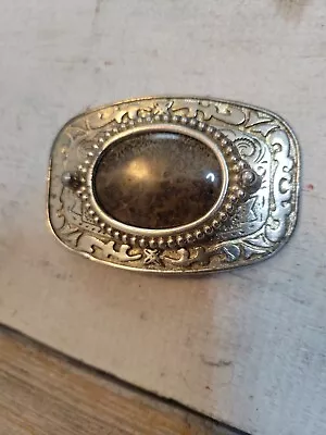 Silver Tone Stone Center Ornate Western Style Belt Buckle Made In USA • $9