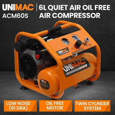 UNIMAC 1.5HP 6L Silent Oil-Free Portable Electric Air Compressor Airtools Tyre • $235
