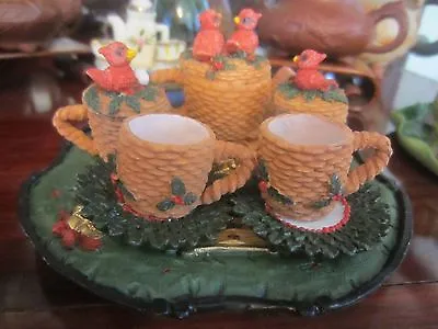 Miniature Christmas Red Cardinals 10-Pieces Tea Coffee Set Teapot Cups Xmas • $6.95