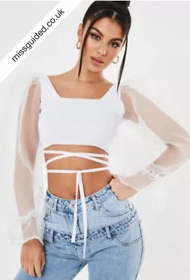 Boutique Women’s Missguided White Organza Tie Front Top Size 10/12 BNWT   • £8.50