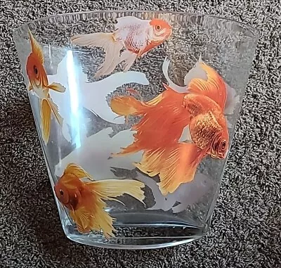 Large Clear Glass Vase With Orange Koi Goldfish Heavy 9 Hx10.75 X7  Oval • $48.99