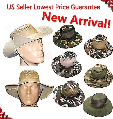 Men's Cool Outdoor Fishing Hiking Outback Safari Vented Sun Hat  Cap Wide Brim • $9.99