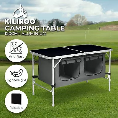 Kiliroo 120cm Folding Camping Table Adjustable Portable Outdoor With Storage • $104.95