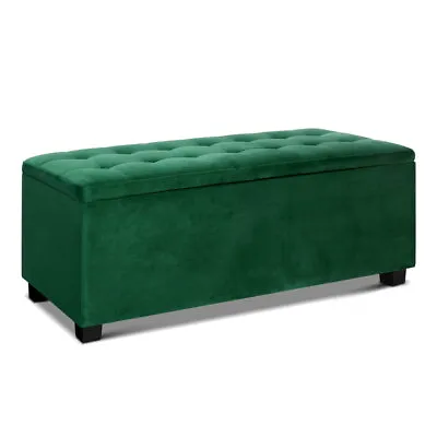 Artiss Storage Ottoman Blanket Box Bench 98cm Velvet Chest Foot Stool Green • $109.95