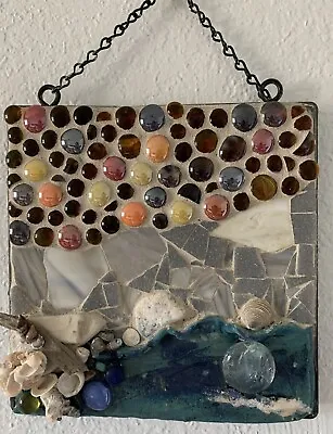 Mosaic Wall Art 8” Square  Mixed Media Glass Ceramic Resin Coastal • $29.99