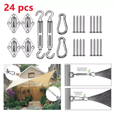 24 Pcs Sun Shade Sail Fixing Kit Stainless Fitting Awning Canopy Camping Tent UK • £7.69