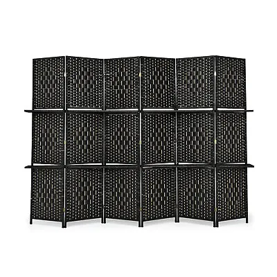 6 Ft Tall 6-Panel Folding Room Divider Weave Fiber Screen W/ 2 Display Shelves • $109.99