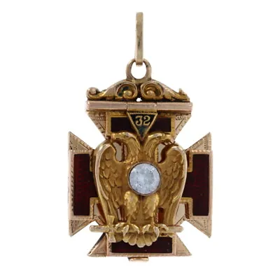 Yellow Gold Scottish Rite 32nd Degree Bi-Fold Fob Pendant - 14k CZ Masonic • $699.99