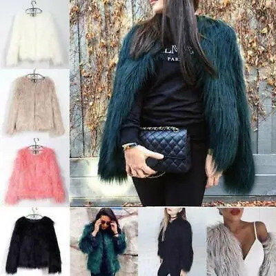 £22.22 • Buy Women Shaggy Fluffy Faux Fur Coat Winter Warm Party Cardigan Jacket Outwear Tops