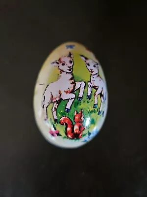 Vintage Metal Egg Tin Litho Easter Candy Container  Lambs British Colony Of Hong • $2