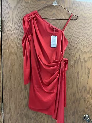 NWT Aidan Mattox Red Long Cocktail Dress One Shoulder Long Sleeved • $80