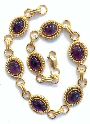 Vintage 14kt. Gold Fill (Marked)  Fancy Genuine Amethyst Linked Bracelet 7.5   • $24.99