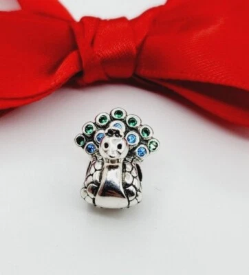 $65 • Buy New Genuine Pandora Peacock Bird Green Teal CZ Sterling Silver Charm 791227