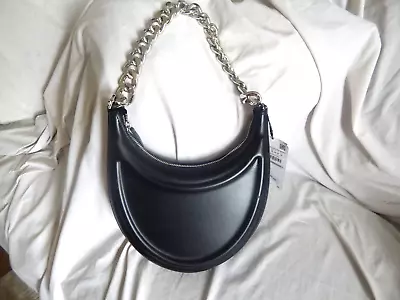 Nwt.zara Black Patent Crescent Bag With Bold Silver Chain Strap • $29.99