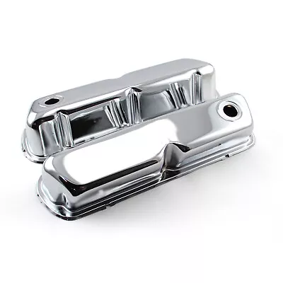 Ford SB 289 302 351 Windsor Chrome Steel Valve Covers 3 1/2  Tall W/Baffled Hole • $37.37