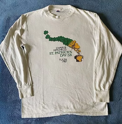 Vintage 80’s Miller Single Stitch Tulsa 1987 St Patrick’s 5K L/S T Shirt Sz L  • $38