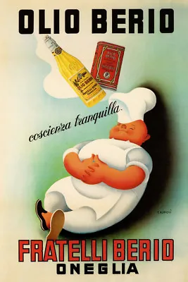 Food Olive Oil Berio Chef Kitchen Vintage Poster Repo FREE S/H Shipped Rolled Up • $17.90
