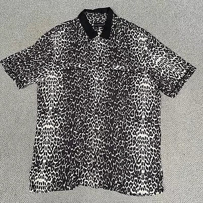 ALL SAINTS Shirt Mens Medium Brown Feline Leopard Print Short Sleeve Viscose • £40