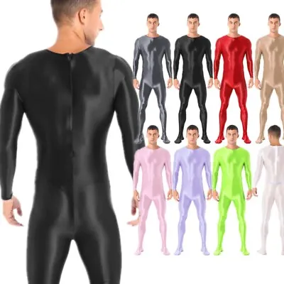 US Sexy Mens Lingerie Glossy Full Body Suit Long Sleeves Bodystocking Nightwear • $16.14