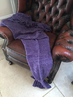 Knitted Adult Teen Mermaid Tail Blanket Winter Warmer Snuggler Purple • £9