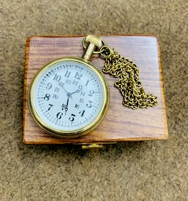 Vintage Brass Pocket Watch With Wooden Box Antique Pocket Watch Men Women Gift • $25.63