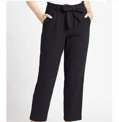 Evereve Marnie Gauze Lightweight Tie Waist Ankle Pants Black With Pockets Size L • $25
