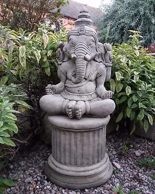£65 • Buy Stone Garden Large Meditating Ganesh Statue & Plinth Elephant Ornament 🙏