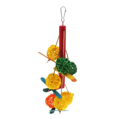 Pet Cage Hanging Chew Toy With Rattan Ball For Bird Parrot Hamster Rabbit • £5.62