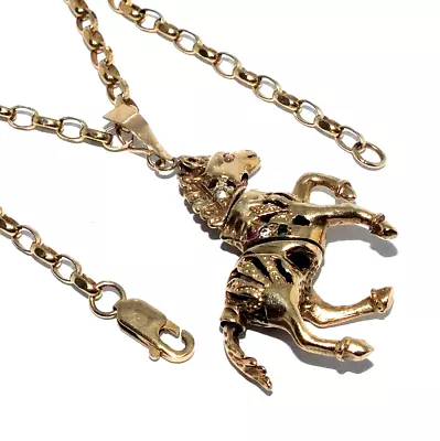 Ladies 9ct Yellow Gold Horse Pendant Set With CZ Stones On A 17  Belcher Chain • £790