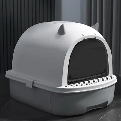 Extra Large Hooded Litter Tray Cat Toilet Litter Box With Drawer Pet Potty Pan • £21.95