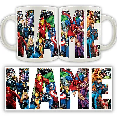 MARVEL PERSONALISED LOGO MUG Super Heroes Hulk Avengers Tea Coffee Cup Name Gift • £9.99