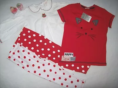 Girl 4T: BOUTIQUE ~MARY JAMES~ SMOCKED CHRISTMAS TOP; NWT KITTY TOP; LEGGINGS • $19.95