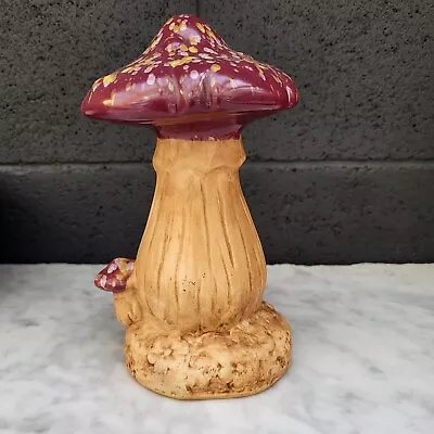 Red And Yellow CAP 7” Inches Drip Glaze Ceramic Mushroom Figurine Fairy Garden • $9.99