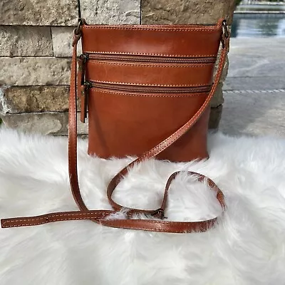 Vera Pelle Italian Leather Crossbody Bag Flat Purse Made In Italy • $37.95