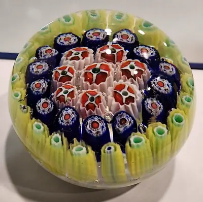 Vintage 3 1/2  X 2 1/2  MURANO Art Glass Cane Millefiori Flower Paperweight • $34.99