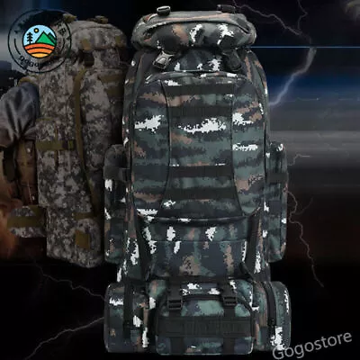Outdoor 80L BackpackDetachable Sports Hiking Camo Waterproof Mountaineering Bag • $51.21