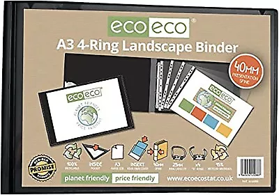 £10.30 • Buy A3 95% Recycled 4-D Landscape Ring Binder File Folder, Artwork Portfolio ECO088