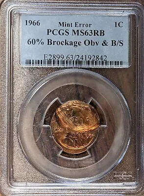 $450 • Buy 1966 Lincoln PCGS Mint Error MS 63 RB - 60% Brockage & Rev Braodstruck
