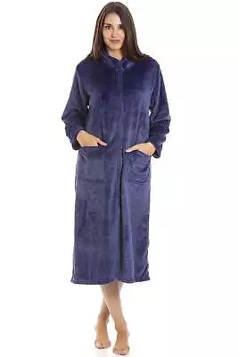 Camille Womens Purple Rose Embossed Zip Up House Coat • £26.99