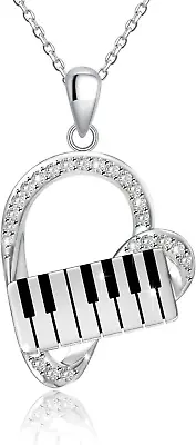 925 Sterling Silver Heart Pendant Piano Keyboard Necklace Music Jewelry Women • $79.16