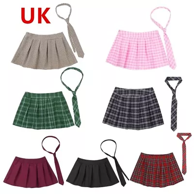 UK Women Mini Plaid Skirt Pleated Schoolgirl Short Micro Dress Costume Role Play • £13.19