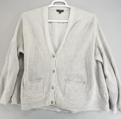 J Crew Sweater Womens Large Gray V Neck Cotton Blend Cardigan • $20.67